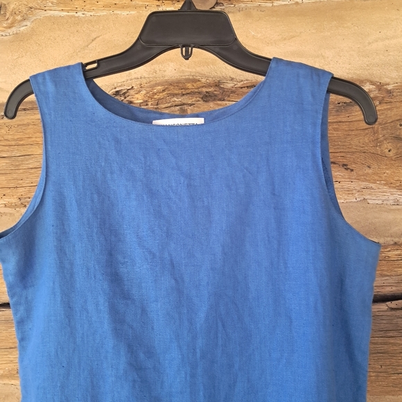 Chansonetta Blue Sleeveless Midi Linen Dress Size Small - Picture 2 of 5